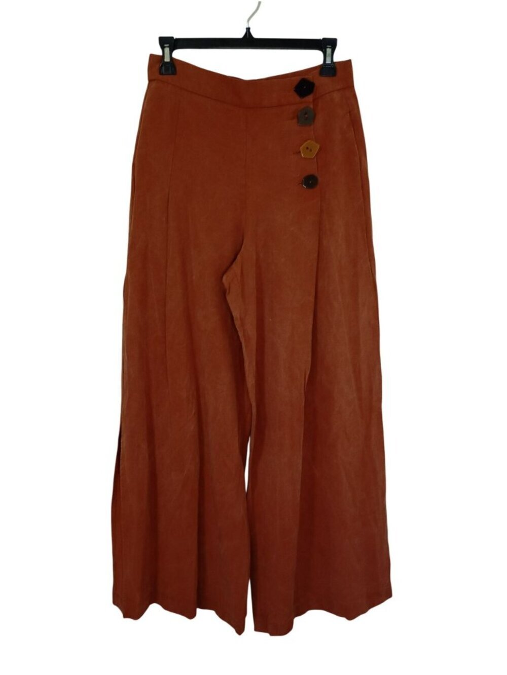 Zara TRF Rust Wide-Leg Pants With Button Detail Size M Made In Turkey